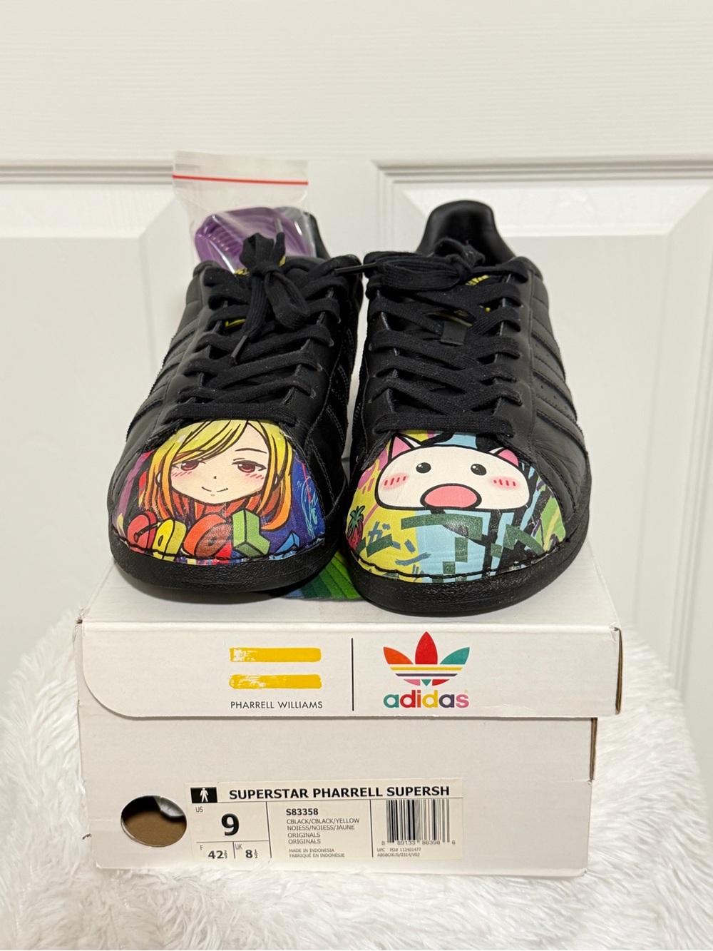 adidas Black Superstar Sneakers with Colorful Graphic Toecaps